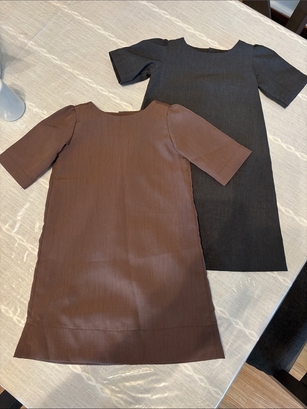 2 Amish handmade Girls' Short-Sleeve Dresses in Brown and Charcoal